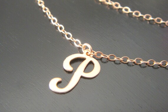 Rose Gold Single Letter Necklace Pink 