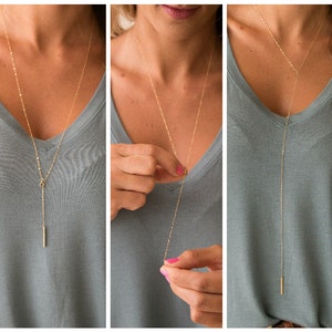 Long Dainty Front or Back Drop Y Bar Lariat Necklace, Back Necklace, Backdrop Necklace, Bar Drop Y Necklace, Wedding Necklace