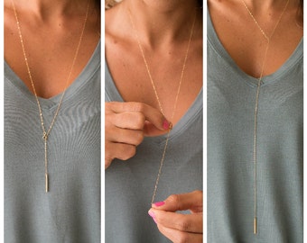 Long Dainty Front or Back Drop Y Bar Lariat Necklace, Back Necklace, Backdrop Necklace, Bar Drop Y Necklace, Wedding Necklace