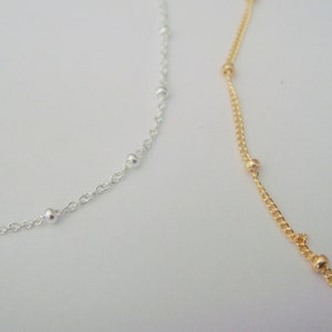 Simple Layering Necklace, Sterling Silver or 14 Kt Gold- Filled Saturn Necklace Perfect for Layering, Chain with Small Beads