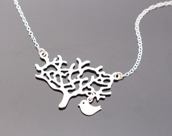 Sterling Silver Tree Branch and Bird Necklace Bridesmaids Gift Christmas Celebrity Inspired Jewelry Family Jewelry Mothers Jewelry