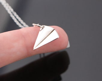 All Sterling Silver Paper Plane Necklace,  Airplane Necklace, Navy Wife Necklace, Childhood Necklace, Origami Necklace, Pilot Gift