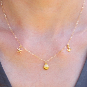 Anchor, Starfish and Shell Necklace, Gold/Silver Starfish Necklace, Boho beach Necklace, Beach Lover Gift, Nautical Sea Life Necklace