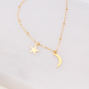 Dainty Moon and Star Necklace, Crescent Half Moon Necklace, Layering Necklace, Minimalist Jewelry, Gift for Her, Star Necklace, Christmas