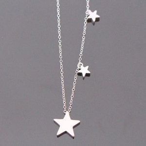 Double-Sided Sterling Silver Off Center Tiny Triple Star Necklace Bridesmaids Birthday Christmas Trendy Jewelry Personalized Jewelry