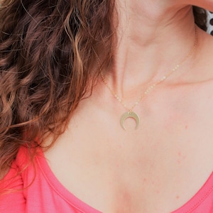 Large Double Horn Necklace, Horn Necklace, Moon Necklace, Upside Down Moon Necklace, Half Moon Necklace, Crescent Moon Necklace, Naja