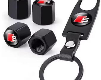 Premium Car Tire Valve Stem Caps with Keychain for Audi S Line A1 A3 A4 A5 A6 Q3 Q5 Q7 B6 B7 B8 B9 C7 8P 8V – Stylish Auto Accessory Gift