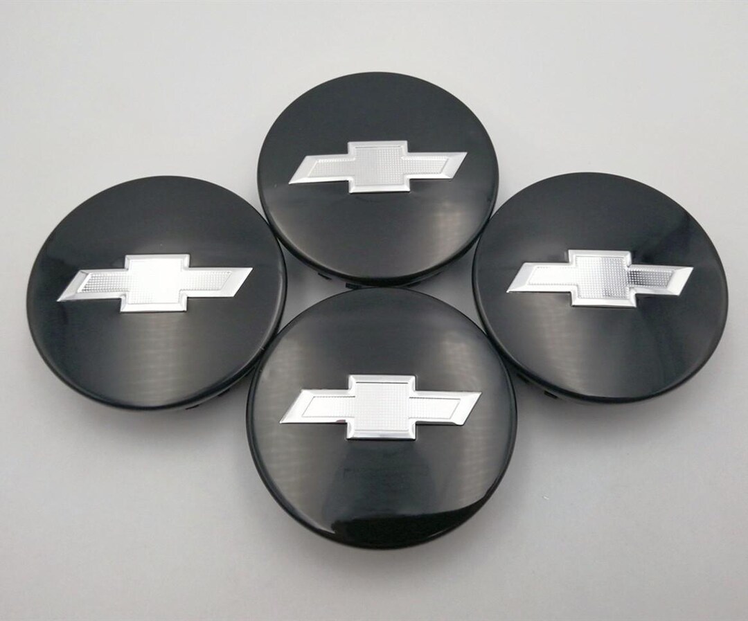 Set of 4 Black With Silver Logo 68mm Wheel Center Caps for Chevrolet ...