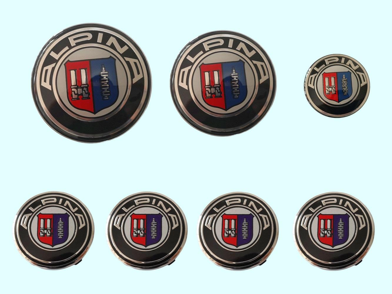 Set of 7 Alpina Emblems 82mm Front, 74mm Rear, 45mm Steering Wheel