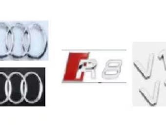 Juego de emblemas Audi cromados: aros delanteros de 175 mm, aros traseros de 192 mm, emblema trasero R8 y 2 emblemas laterales V10 para guardabarros. Kit de molduras exteriores estilo OEM.