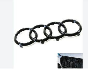 Emblema de parrilla delantera con anillos Audi en negro brillante de 285 mm
