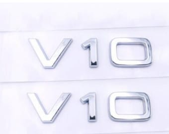 Par de 2 emblemas cromados para guardabarros laterales V10, calcomanías 3D de metal cromado para coche, universales para Audi R8, S6, S8, RS6, RS7, A8, motor V10.