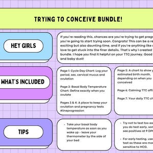 Trying to Conceive (TTC) Bundle: Cycle Tracker, BBT chart, pregnancy & ovulation test chart, affirmations, and daily checklist