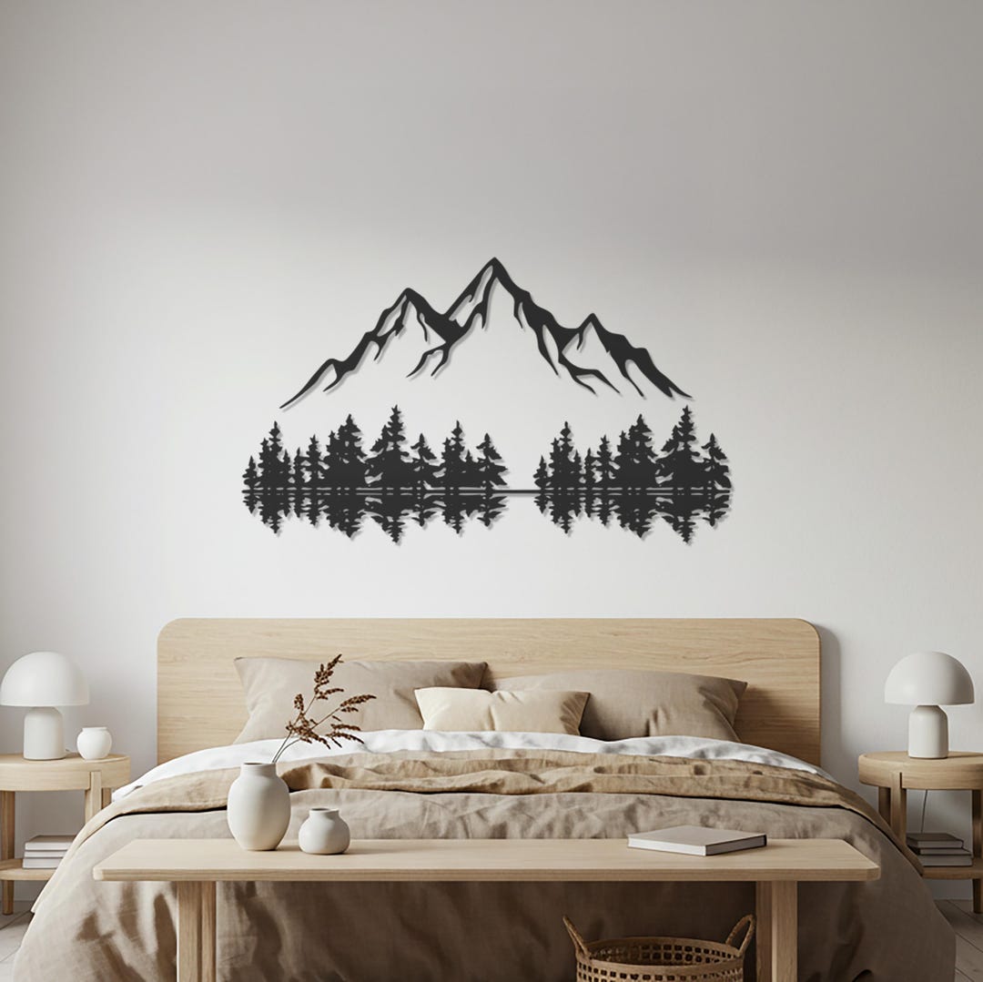 Mountain Wall Art, Metal Wall Art, Forest Tree Wall Decor, Nature Decor ...