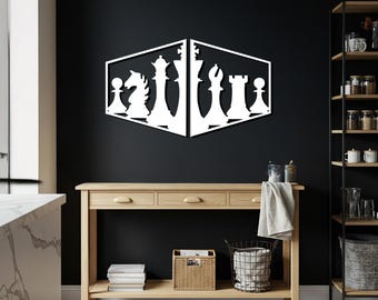 Metal Chess Wall Art: Modern Game Room Decor, Chess Lover Gift