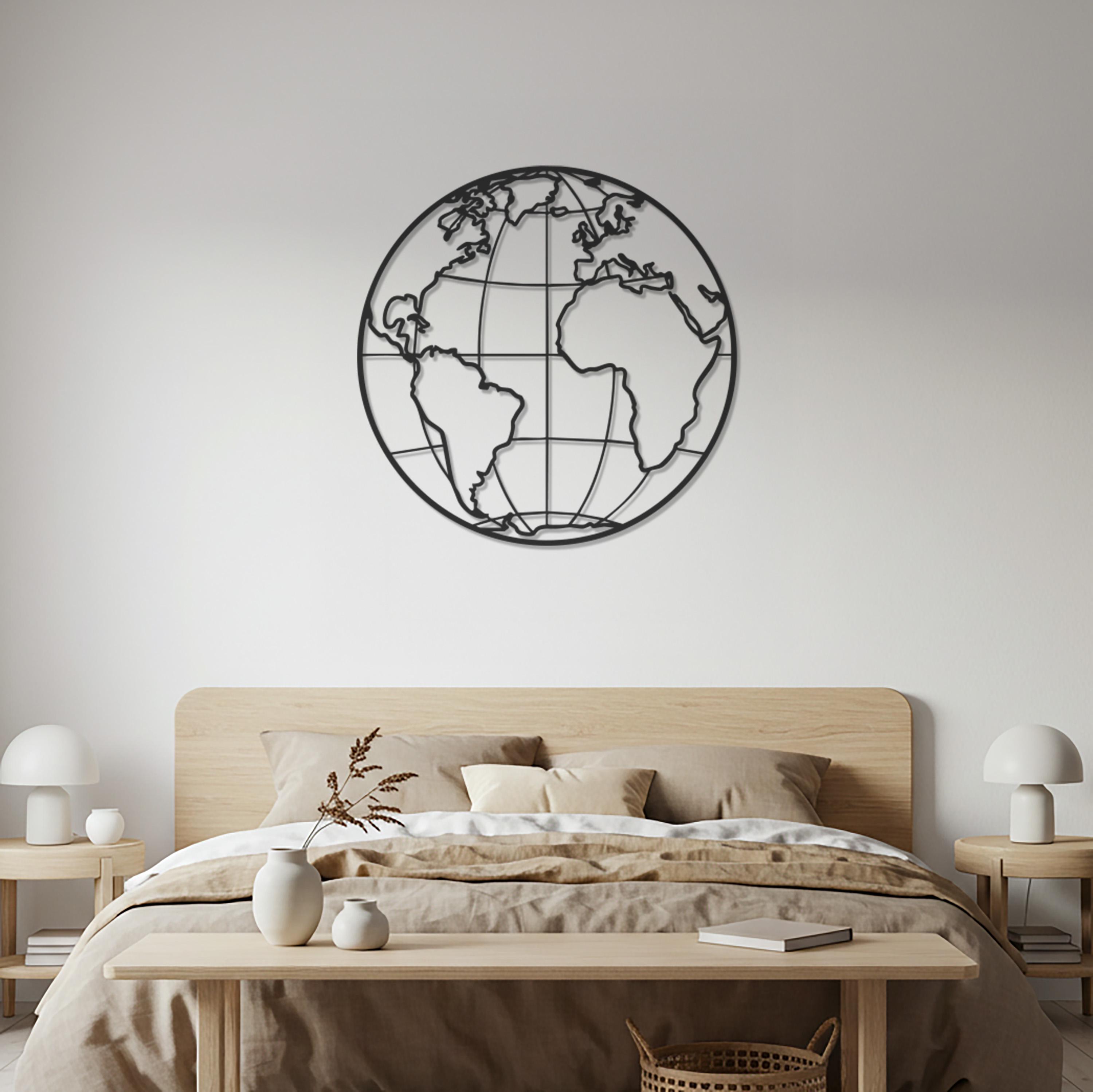 World Map Metal Wall Art, Modern Geometric Globe Design, Minimalist Wall Decor, Abstract Earth Sculpture, Unique Home Wall Decoration