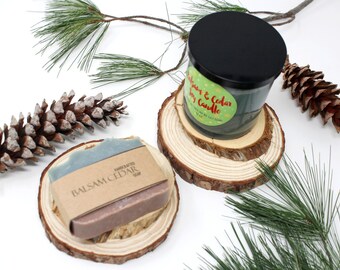 Balsam Cedar Gift Set, Balsam Cedar Soap, Balsam Cedar Soy Candle, Holiday Gift, Soap and Candle Gift