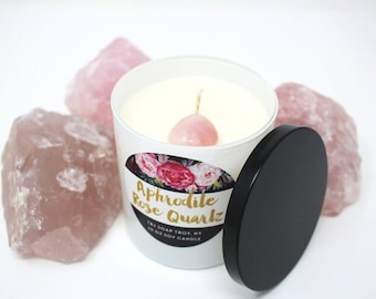 Rose Quartz Candle, Gemstone Candle, Aphrodite, Soy Candle 10 OZ Natural Soy, Aromatherapy
