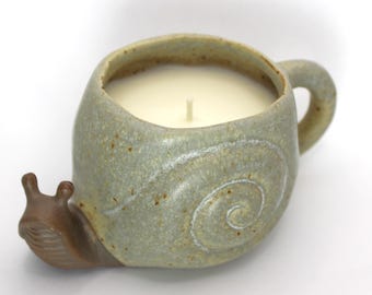 Snail Candle, Snail Mug, Snail Soy Candle Made in Reusable Mug, Aloe an Clover Scented, FREE SHIPPING, Cottage Core