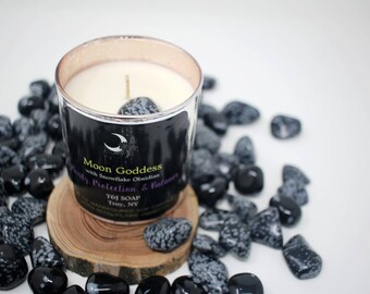 Snowflake Obsidian Intention Candle, Gemstone Candle, Intention Candle, Soy Candle, 10 OZ 100% Natural Soy