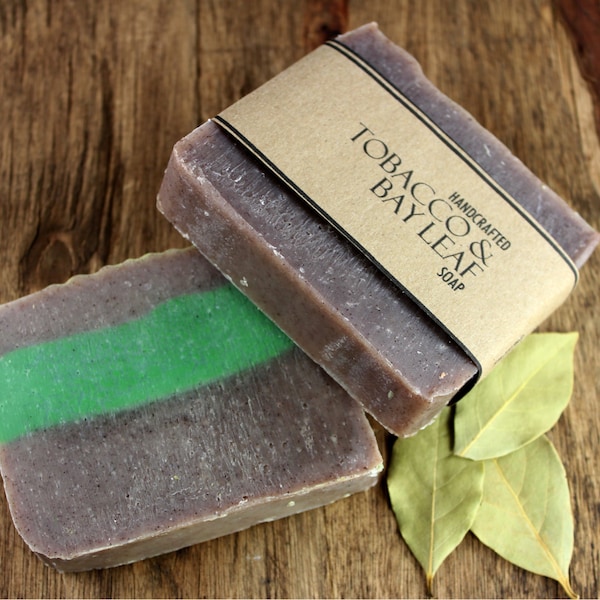 Tobacco and Bay Leaf Soap, Vegan Friendly Olive Oil Soap, made with Black Walnut Powder, Exfoliating, Bar Soap, Cold Process Soap