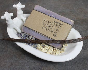 Lavender Vanilla Oatmeal Cold Process Soap, Vegan Friendly, Handmade Soap