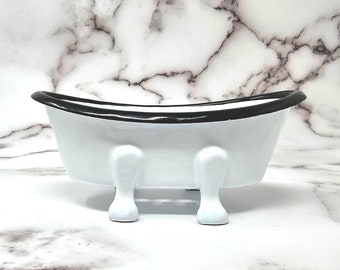 Vintage Inspired White Enamel Clawfoot Tub Soap Dish Tub Dish with Three Drainage Holes, FREE SHIPPING