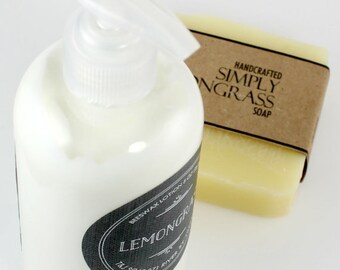 Lemongrass Soap and Lotion, Natural Lemongrass Soap, Beeswax Lotion, Gift Set, Skincare Gift, FREE SHIPPING, Lemongrass, Vegan Skincare