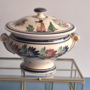 Petite soupière ancienne  cache-pot, pot à bonbons   HB Quimper décor floral Ø15cm ht 10cm