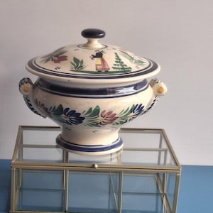 Kleine antike Terrine/Dekorations-Übertopf, Bonboniere, HB Quimper Blumendekor, Ø 15 cm, Höhe 10 cm