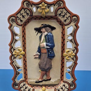 Porquier Beau, 2 old wall plaques, Quimper, glazed terracotta, Breton folk art, vintage, Breton ermine, fleur-de-lis