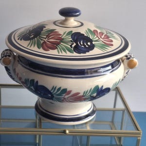 Petite soupière ancienne     cache-pot, pot à bonbons   HB Quimper décor floral Ø 15cm ht 10cm