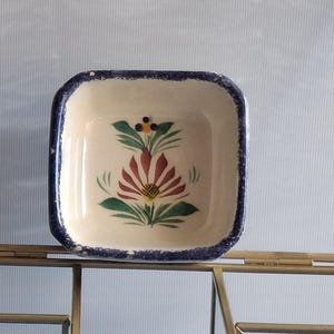 Ravier carré décor floral HB Quimper faïence ancienne bretonne vintage
