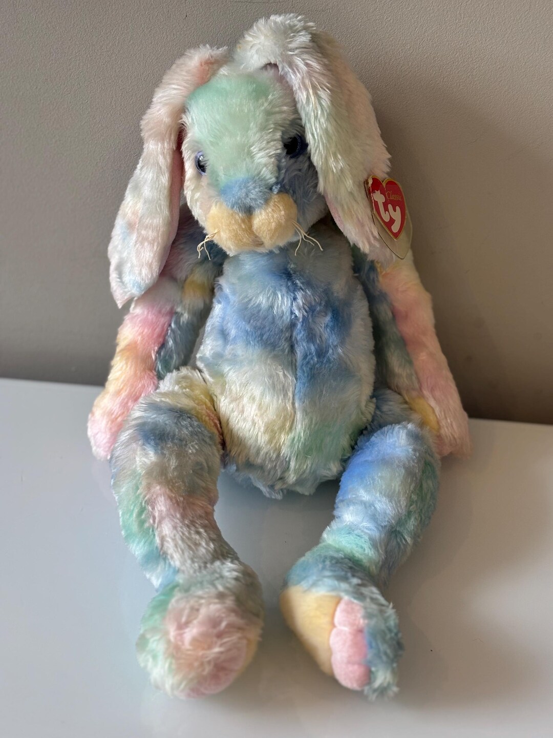 TY Classic TWITCHER Pastel Rainbow Colour Fluffy Bunny Rabbit (16 ...