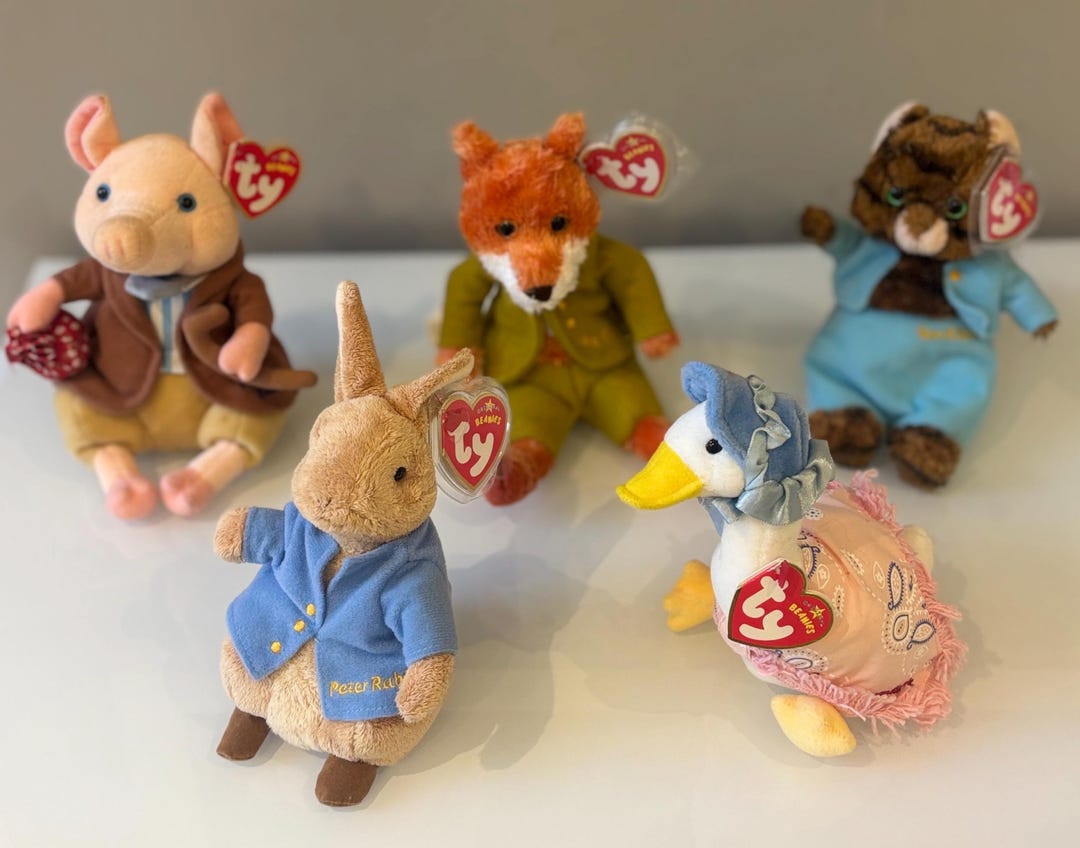 TY Beatrix Potter Beanie Babies - Tom Kitten Harrods, Mr Tod Harrods ...