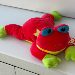 TYピローパルズ：タグ付きリビット。ヴィンテージの赤いカエルのぬいぐるみ。非常に希少です！