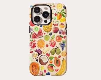 Watercolor Fruit Collage Phone Case, Summer Fruit Pattern Protective Cover for iPhone 17 16 15 14 13 12 Pro Max Samsung Galaxy S24 S25 Ultra