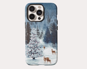 Christmas Snowy Forest Deer Phone Case Winter Forest Cover for iPhone Samsung