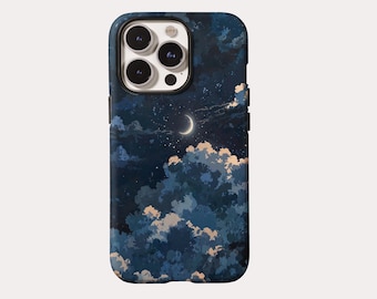 Moon and Clouds Starry Sky Phone Case, Aesthetic Celestial Design