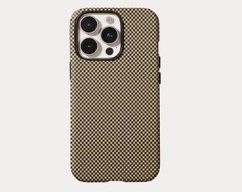 Beige and Black Gingham Checkered Tough Phone Case