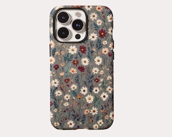 Vintage Wildflower Daisy Phone Case Cottagecore Aesthetic Flower Phone Cover iPhone 17 16 15 14 13 12 Pro Max Samsung Galaxy S25 S24 Ultra