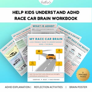 ADHD Workbook for Kids, Executive Function Activities, Race Car Brain Printable