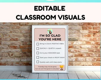 Editable Calm Classroom Visuals: Routines, Cellphone Policy, Voice Levels | Instant Download | Canva Pro Required