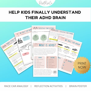 ADHD Guide for Kids: Race Car Analogy, Self-Reflection (Printable PDF)