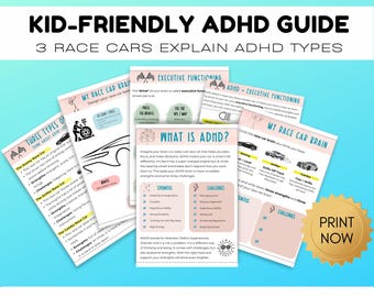 Guía para niños sobre el TDAH: Analogía de un coche de carreras, autorreflexión (PDF imprimible)