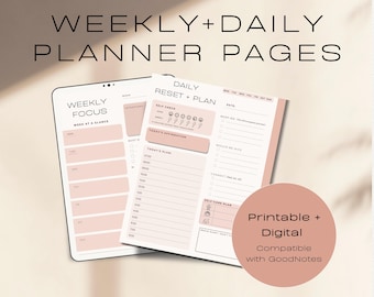 Wekelijkse en dagelijkse plannerpagina's pdf | ADHD-vriendelijke zelfzorgplanning | Afdrukbare, digitale GoodNotes-checklist