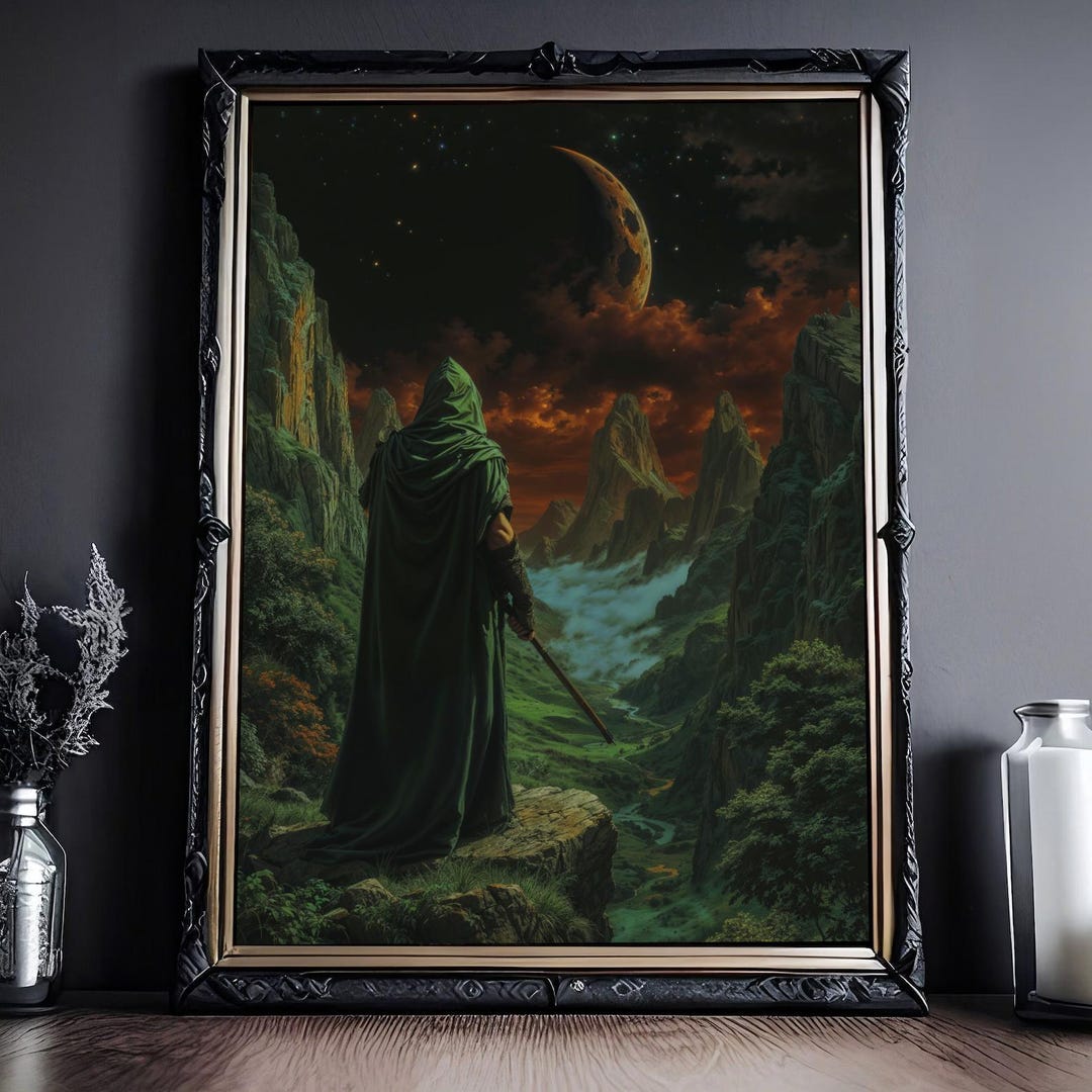 Dark Fantasy Art Print: Gothic Moonlit Warrior Landscape - Etsy