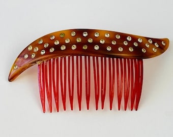 Vintage Partial Faux Tortoise Hair Comb Red Rhinestones Vintage Hair Comb, Rhinestones Tortoiseshell Comb , Vintage  main image 3