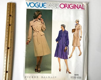 1970s Uncut Vogue Pattern Paris Original Pierre Balmain 1498, Dress and Coat, Factory Fold, Sewing Size 12 - 34&quot; Bust