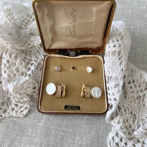 Vintage 12k Gold Filled Cufflinks and Studs Mother of Pearl Missing 1 Stud 4 Pcs. #7517